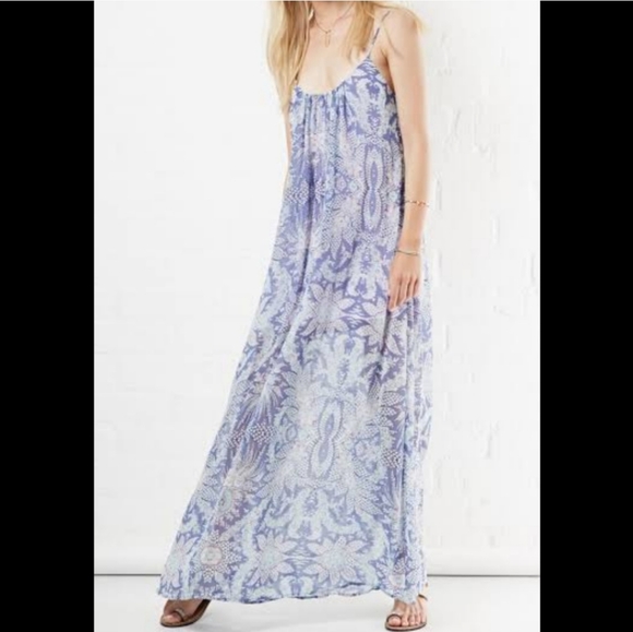 Show Me Your Mumu Blue Floral Purple Lined Sheer Trapeze Maxi Dress Women XS - Picture 12 of 12